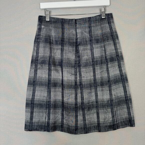 Emporio Armani Skirt Womens IT 44 Blue Plaid A-Line Metallic Linen Blend Holiday - Picture 5 of 16